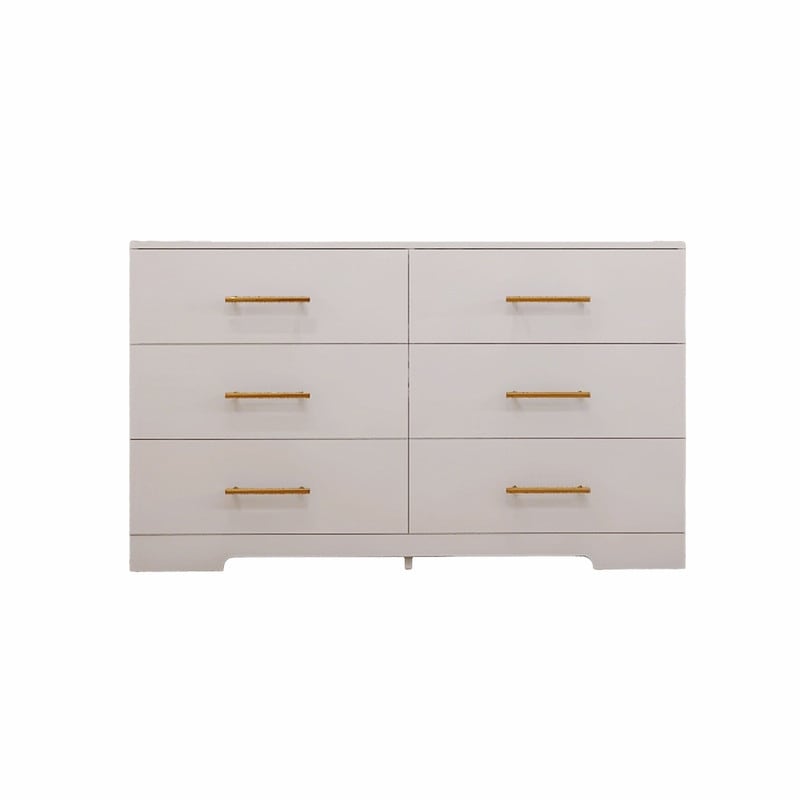 Large Six-Drawer Chest Dresser with Golden Handles