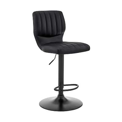 Black Faux Leather Textured Adjustable Bar Stool - 46" x 17" x 21"