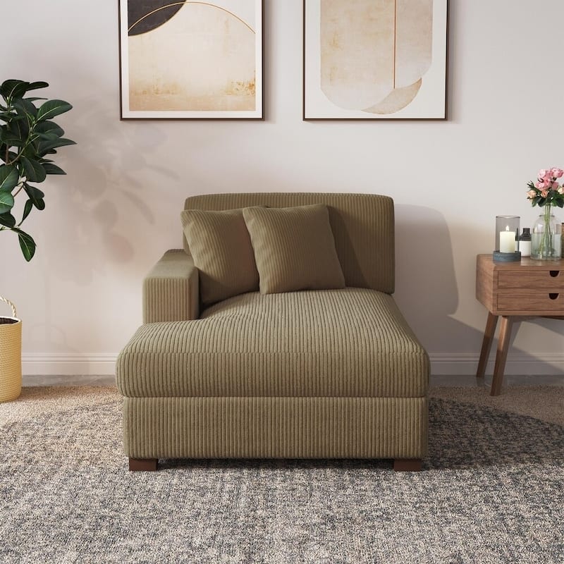 Upholstered Corduroy Chaise Lounge Chair With Pillow, Chaise Lounges For Interior