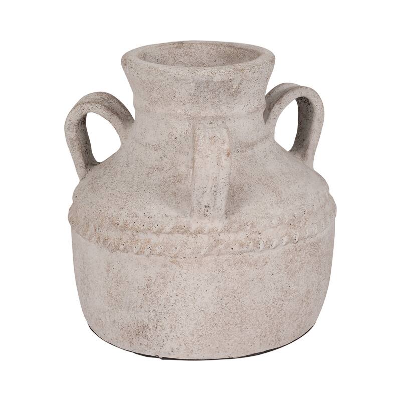 Pottery Terracotta Vase with Rustic Textured and Triple Handles Design