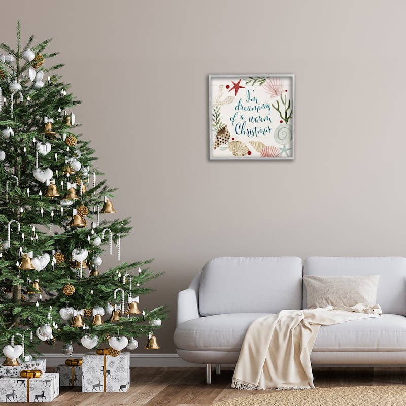 Stupell Dreaming of Warm Christmas Nautical Beach Holiday Framed Wall Art, 12 x 12