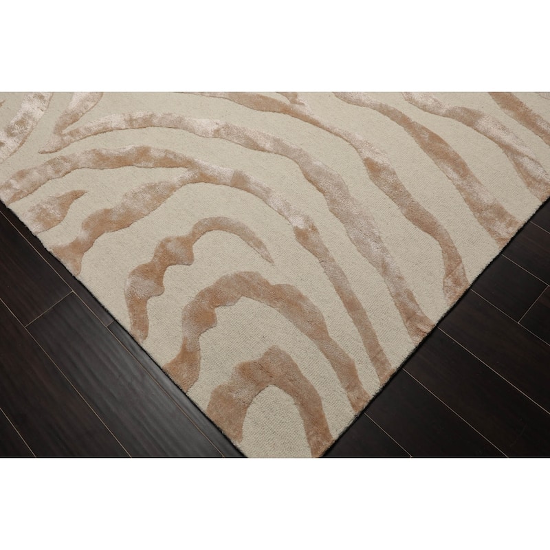 Hand Made Wool & Silk Modern & Contemporary Oriental Area Rug Ivory