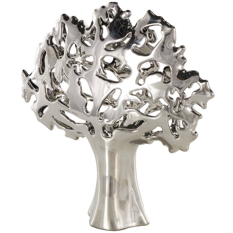 Silver or Gold Ceramic Glossy Tree Decorative Sculpture with Abstract Cutouts