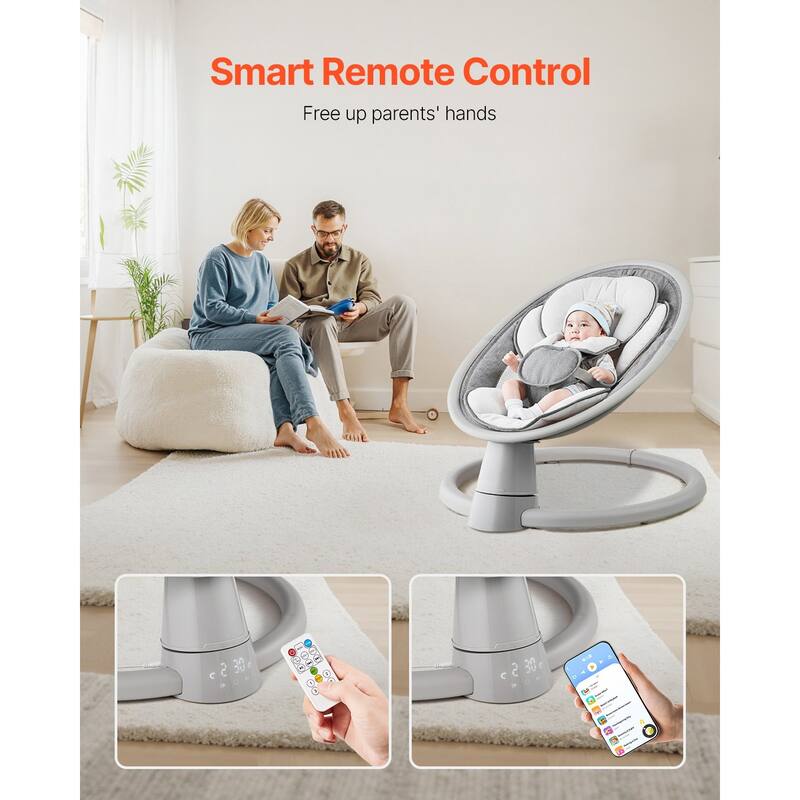 Portable Baby Swing for Newborns with Bluetooth Music and 5 Speeds Remote Washable Seat - 27.17" L x 24.02" W x 20.47" H