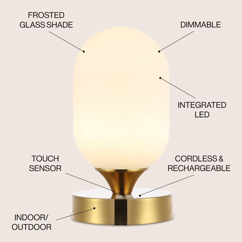 Owen 8" Bohemian Farmhouse Iron Wireless Rechargeable Integrated LED Table Lamp, Oil Rubbed Bronze/White by JONATHAN Y