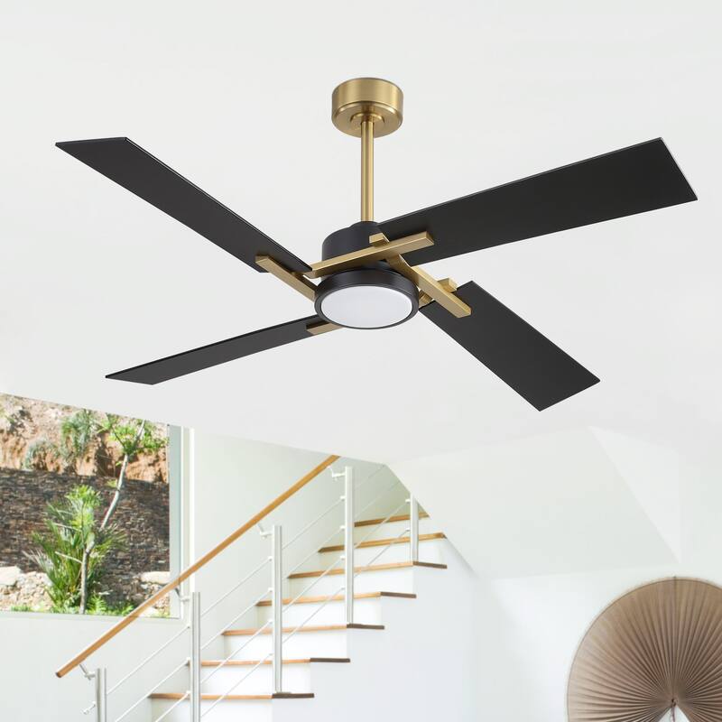 GetLedel 56" 4-Blade DC Motor Dimmable LED Ceiling Fan with Remote Control and Light Kit - Gold/black