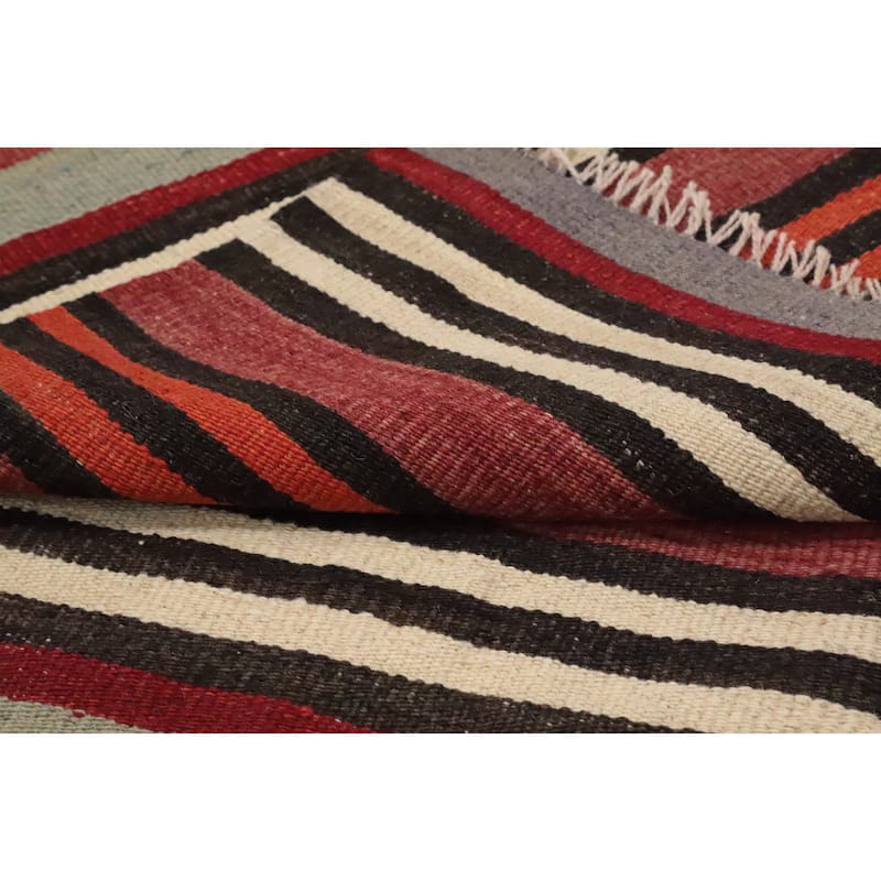 Hand Woven Oriental 100% Wool Carpet Southwestern Geometric Multi-Colored Kilim Area Rug - 11' 1'' X 4' 9''