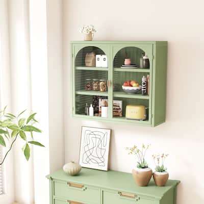 27.56"Glass Doors Modern Two-door Wall Cabinet with Featuring Three-tier Storage for Entryway,with Characteristic Woven Pattern
