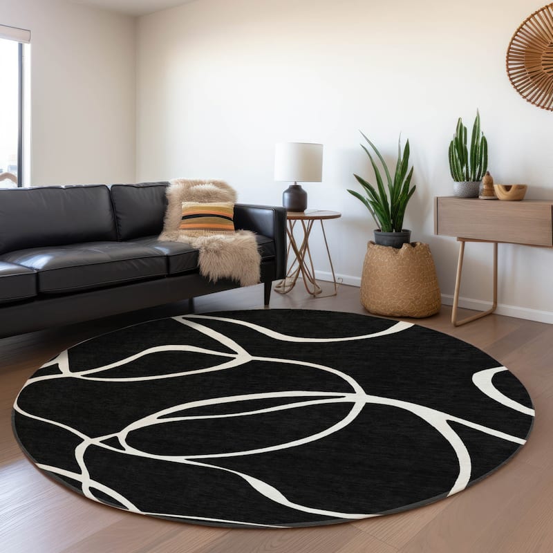 Premium Washable Super Soft Abstract Dash Mayfield Rug - Black - 8' x 8'