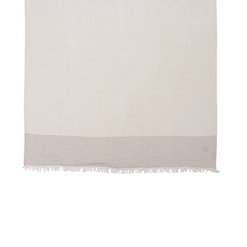 HomeRoots 47" X 60" Beige and Ivory Cotton Woven Striped Throw Blanket with Fringe