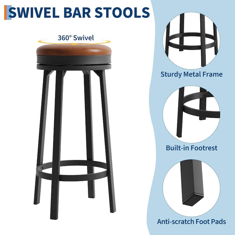 30'' Swivel Bar Stools Set of 4, Counter Height Bar Stools with Footrest，Backless Round Design with Waterproof