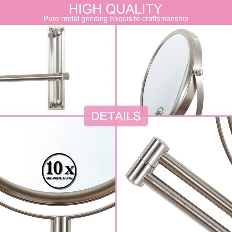 10x Magnifying Wall Mounted Mirror Finished Satin Nickel Finished