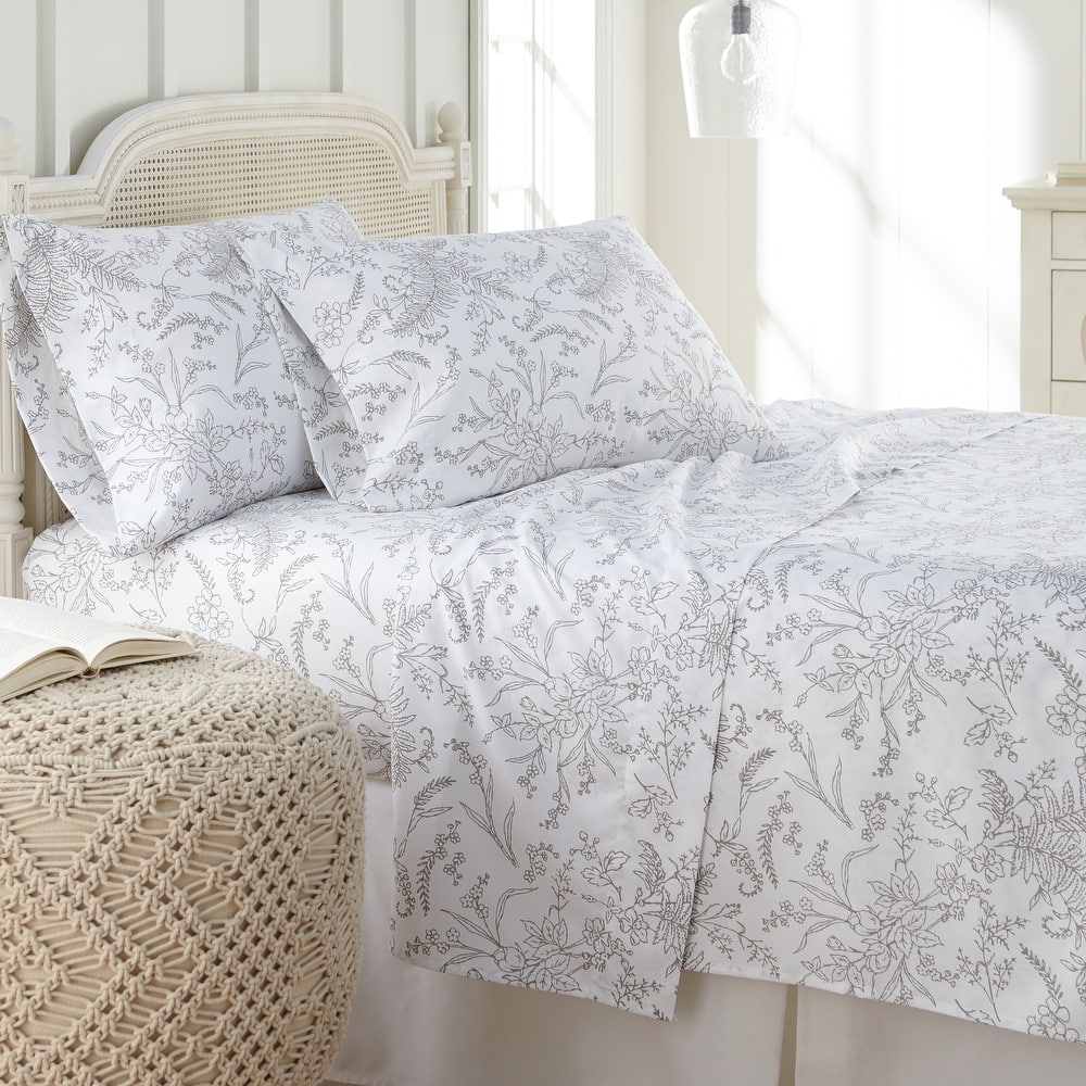 Winter Brush Botanical Print Deep Pocket 4-piece Bed Sheet Set