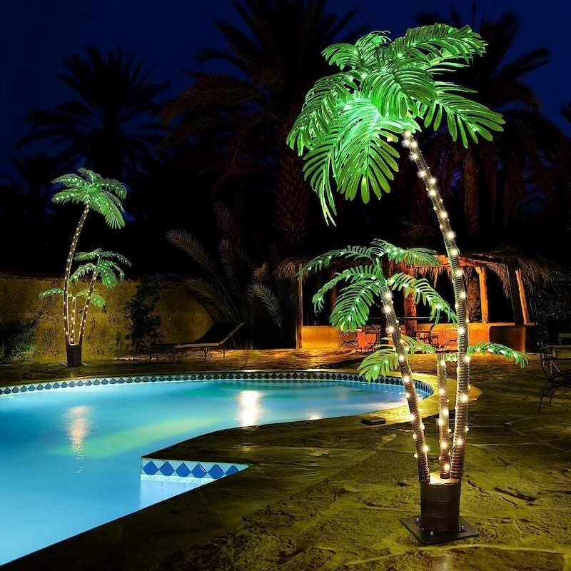 Lighted Palm Tree 6' for Outside Patio Yard Party Pool - 3-Tree-Plug-in