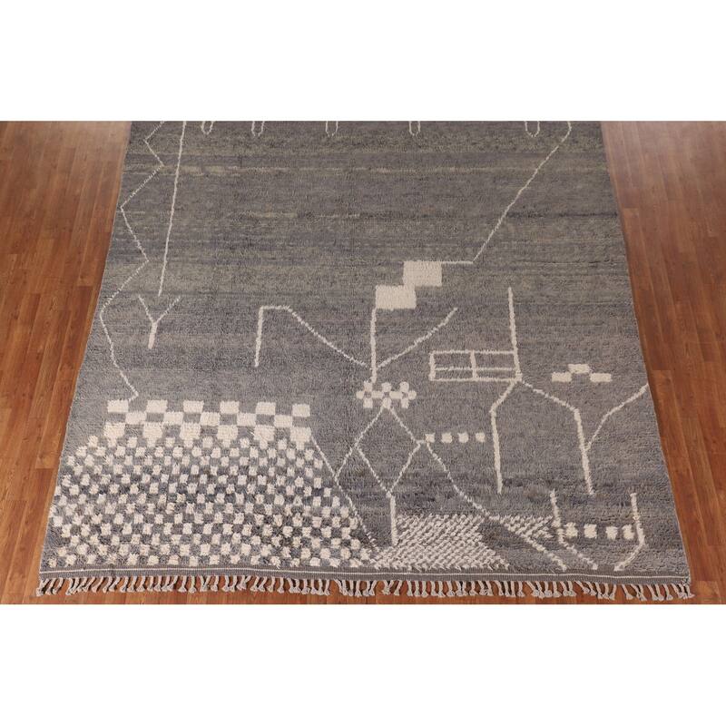 Moroccan Style Area Rug Handmade Wool Carpet - 8'11" x 12'9"