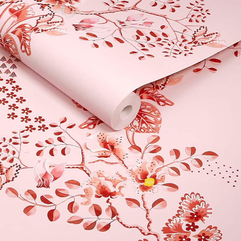 Cath Kidston Road Floral Pink & Red Wallpaper
