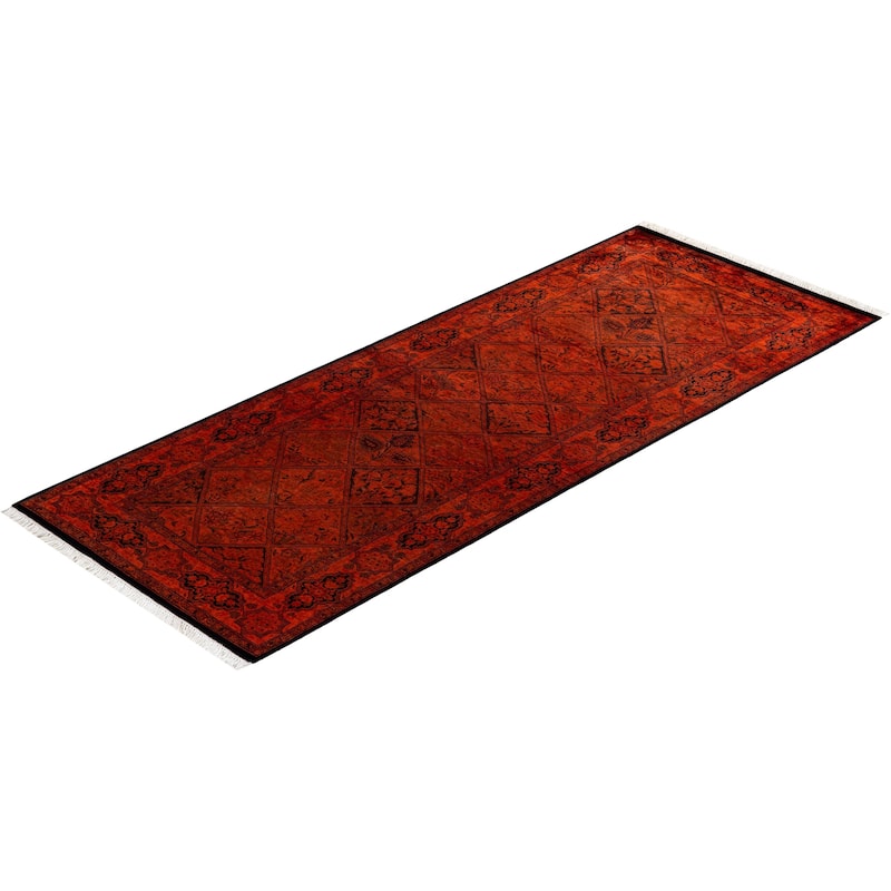 Overton Hand Knotted Wool Vintage Inspired Modern Contemporary Overdyed Orange Runner Rug - 2' 7" x 6' 10"