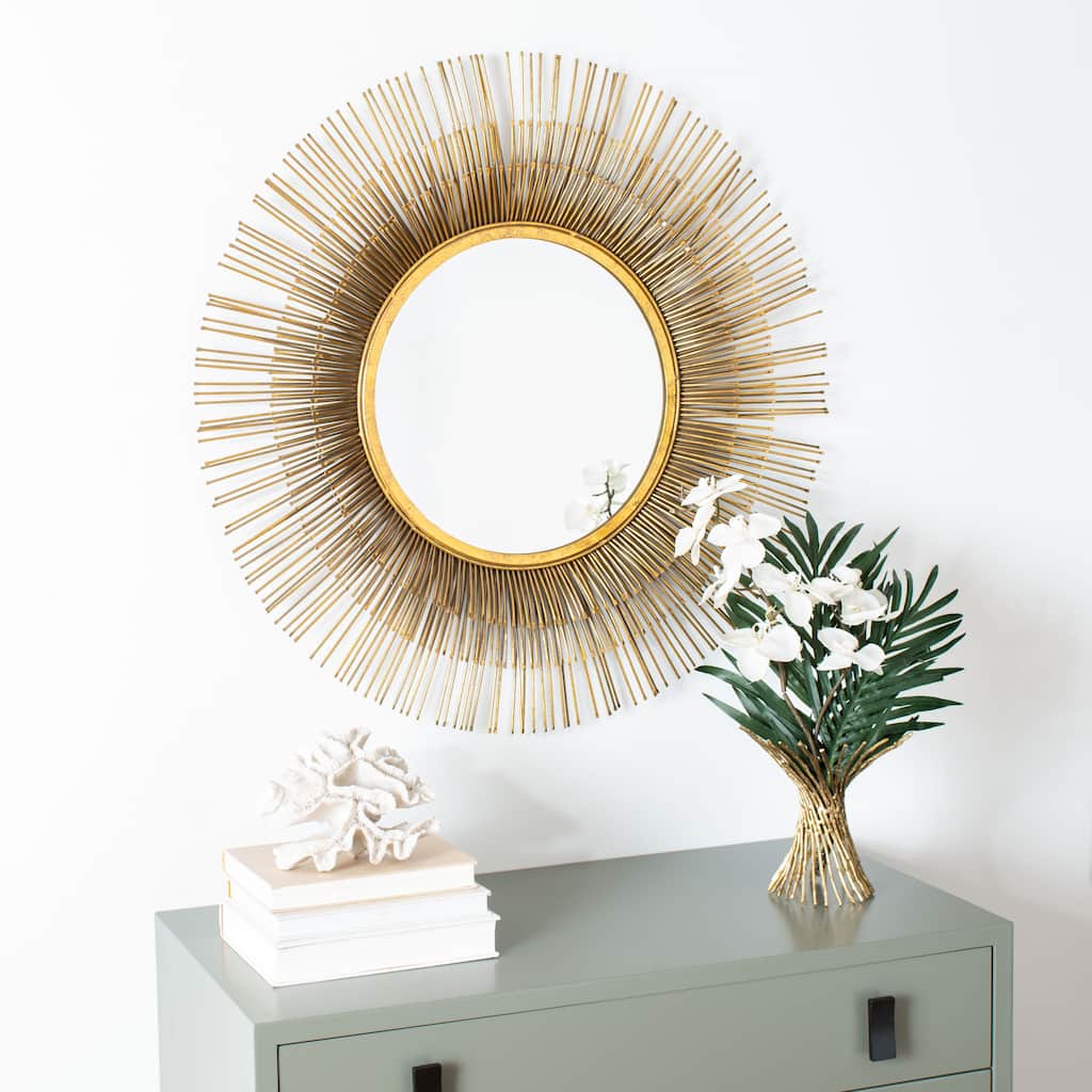 SAFAVIEH Fiona 34-inch Gold Sunburst Round Mirror - 33.5" W x 2.5" L x 33.5" H - 34Wx3Dx34H