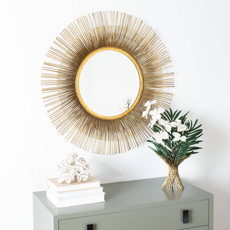 SAFAVIEH Weslon 34-inch Gold Sunburst Round Mirror - 33.5" W x 2.5" L x 33.5" H