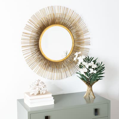 SAFAVIEH Weslon 34-inch Gold Sunburst Round Mirror - 33.5" W x 2.5" L x 33.5" H