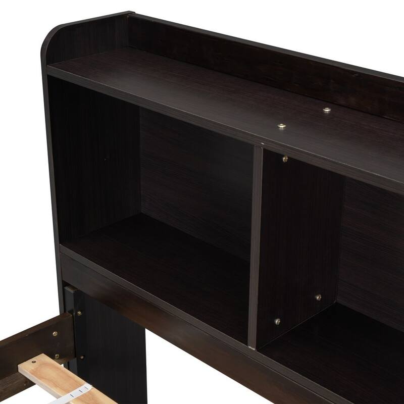 Full Size Bed with Bookcase Headboard, Under bed Storage Drawers and Bed End Storage Case