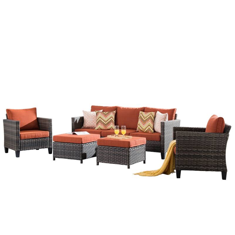 OVIOS Patio Furniture Wicker 5-piece Outdoor High-back Sectional Set
