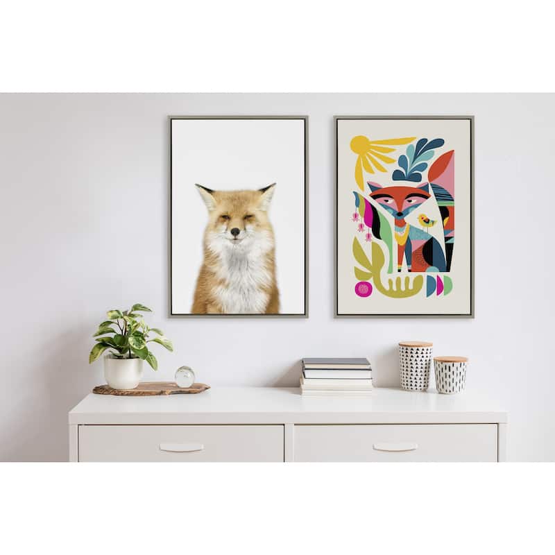 Kate and Laurel Sylvie Mid Century Modern Fox Framed Canvas by Rachel Lee