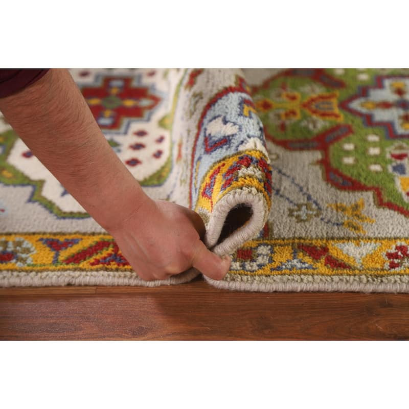 Geometric Kazak Accent Rug Handmade Wool Carpet - 2'7"x 5'10"