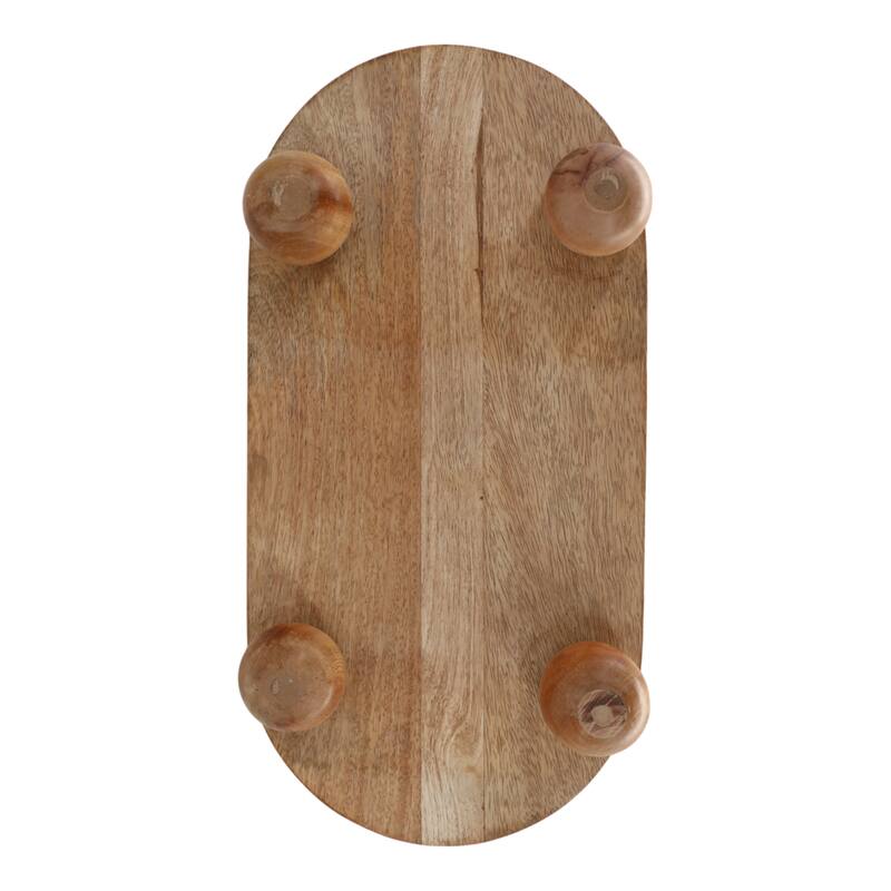 Decorative Mango Wood Beaded Oval Tray with Ball Feet - 16", Brown