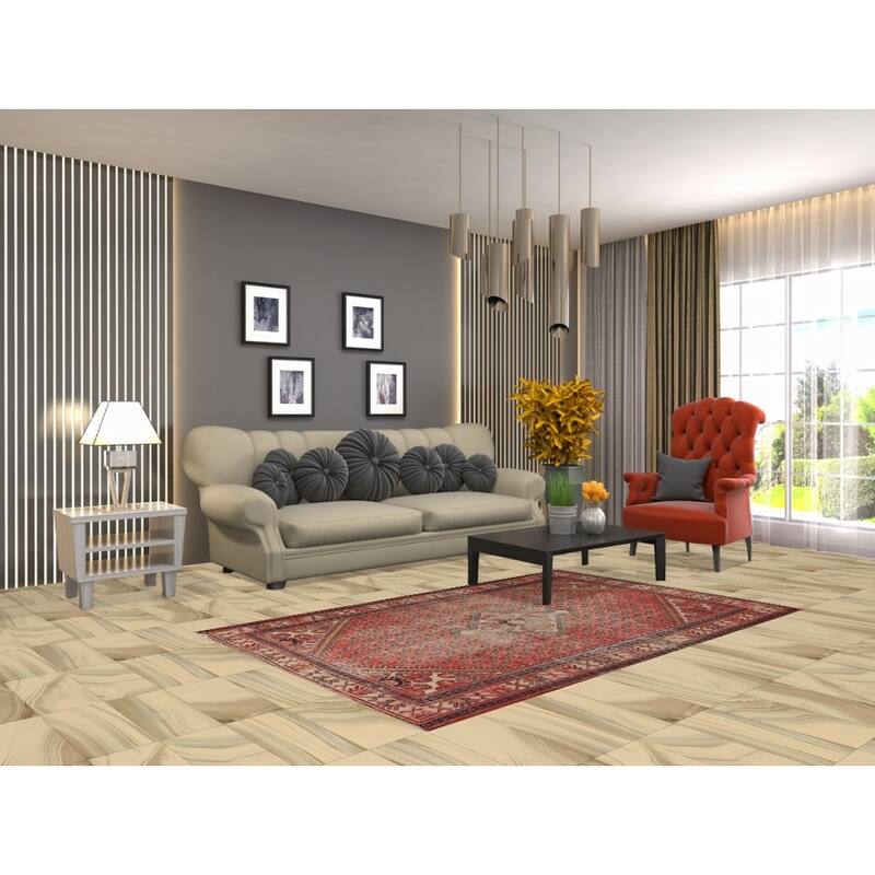 Hand Knotted Oriental 100% Wool Carpet Traditional Geometric Red Botemir Area Rug - 6' 7'' X 4' 2''