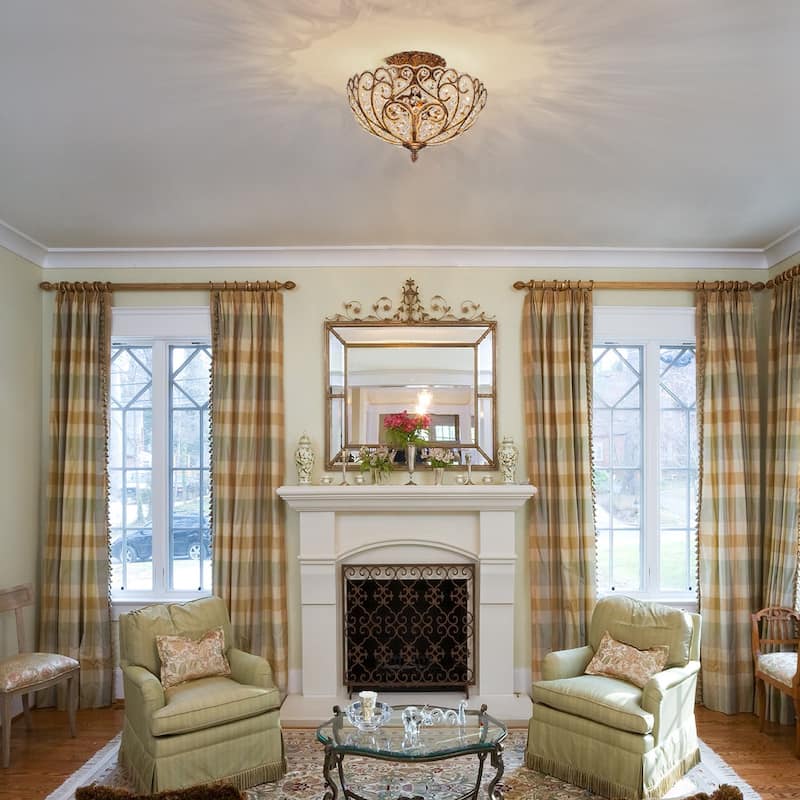 4-Light 14'' in. Glam Antique Bronze Crystal Semi Flush Mount - 14.2