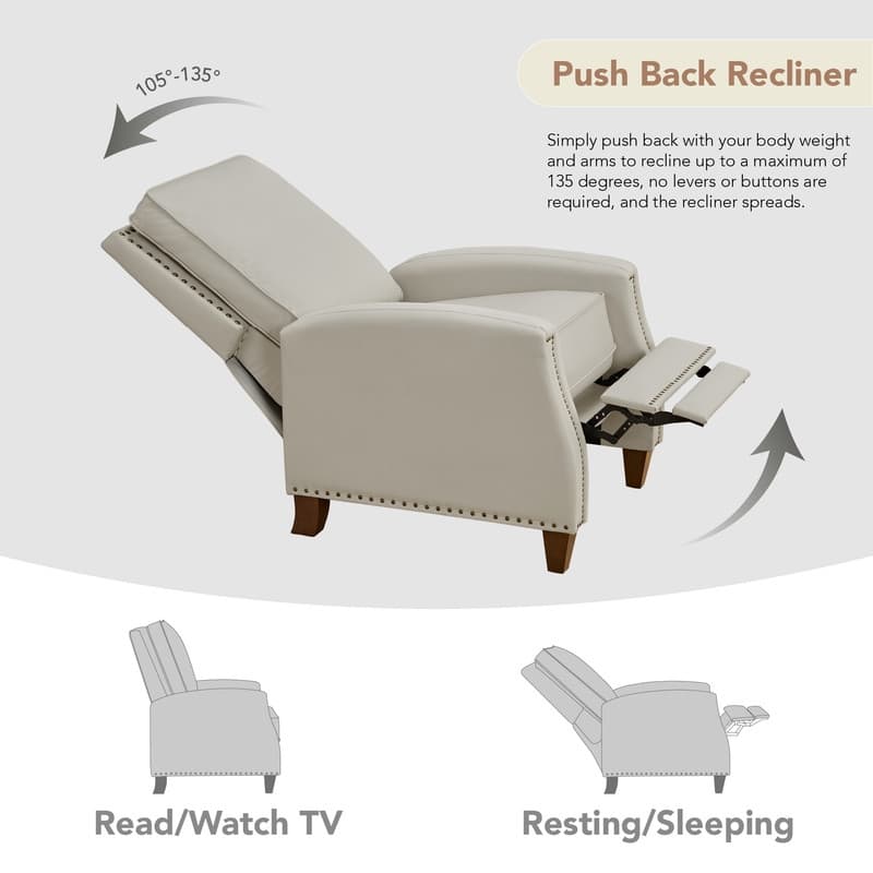 Spruce & Spring Alston Push Back Recliner Chair with Nailhead Trims for Living Room