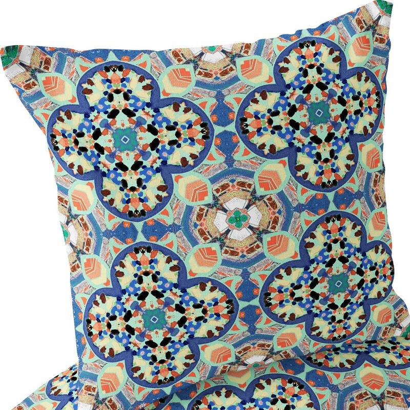 HomeRoots Set of Two 16" X 16" Blue and Purple Blown Seam Floral Indoor Outdoor Throw Pillow - 16.00' X '16.00' X '5.00