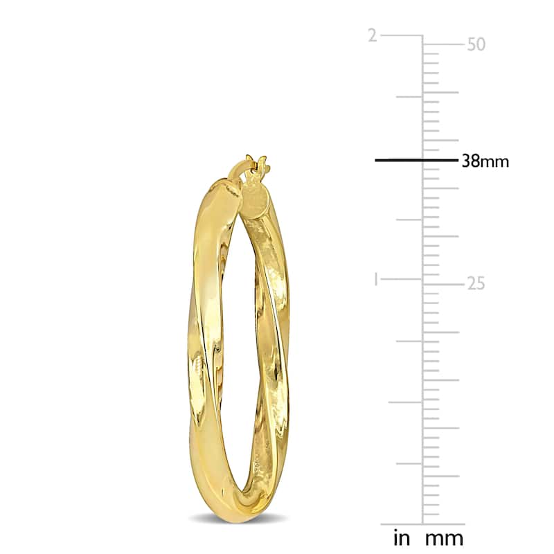 Miadora Yellow Plated Sterling Silver 38x23mm Oval Twist Hoop Earrings