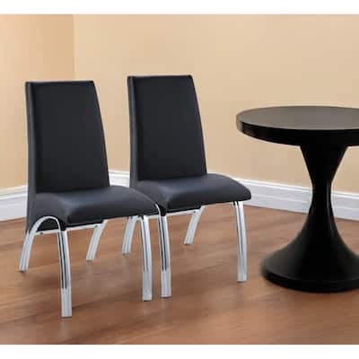HomeRoots Set of Two Black Upholstered Faux Leather Dining Side Chairs