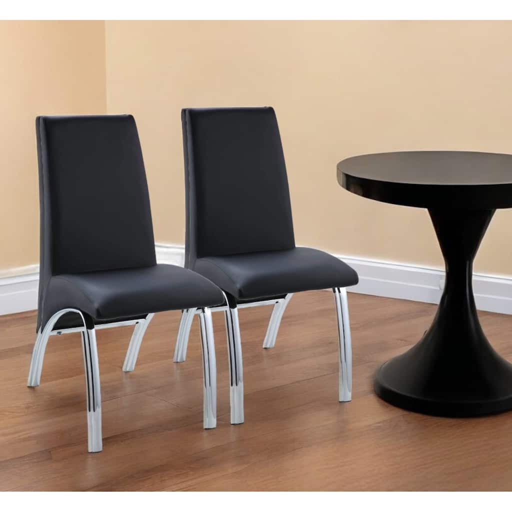 HomeRoots Set of Two Black Upholstered Faux Leather Dining Side Chairs
