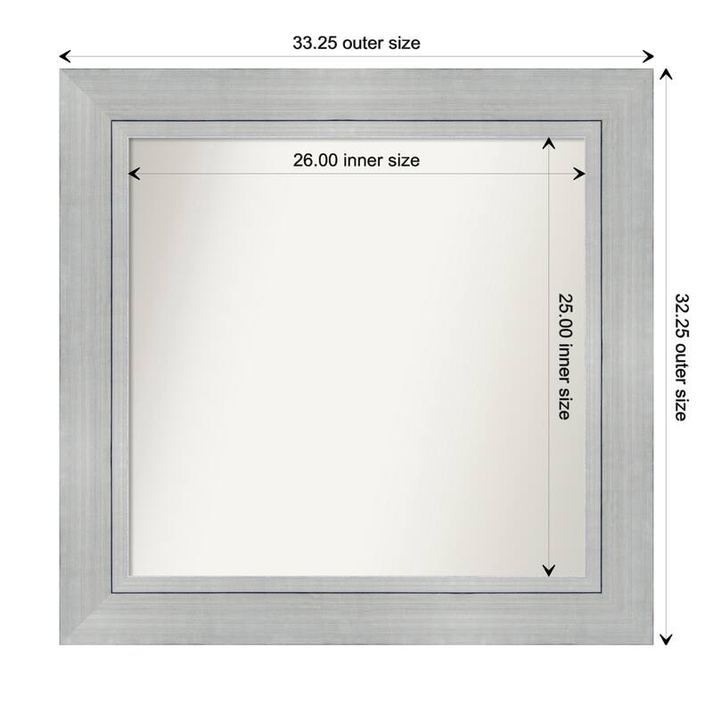 Romano Silver Framed Non-Beveled Custom Wall Mirror, Bathroom Vanity Mirror - Outer Size: 33.25 x 32.25