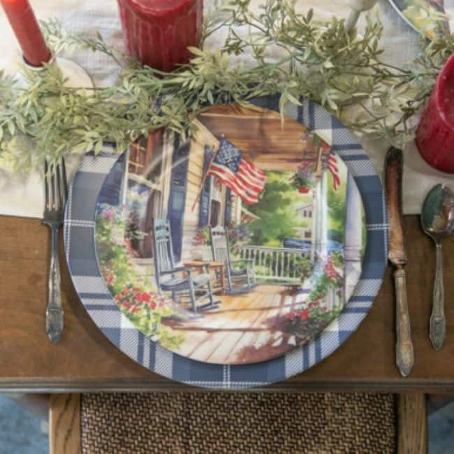 Patriotic Porch Plate & Blue Plaid Charger Plate – 4pc Sets (Plates or Chargers or Combo)