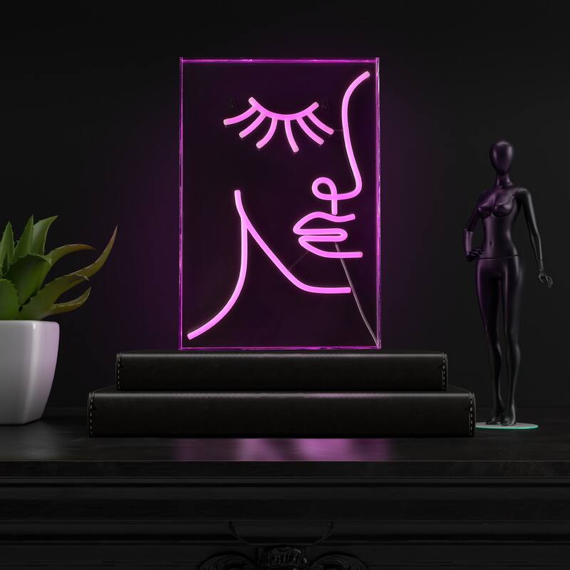Half-Face 10.3" X 15" Contemporary Glam Acrylic Box USB Operated LED Neon Light, Pink by JONATHAN Y - 10.3" X 15"