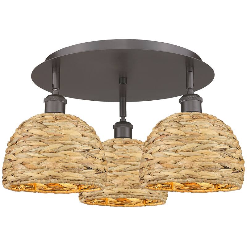 Innovations Lighting 516-3C-11-20 Woven Rattan Semi-Flush Woven Rattan - Oil Rubbed Bronze / Natural