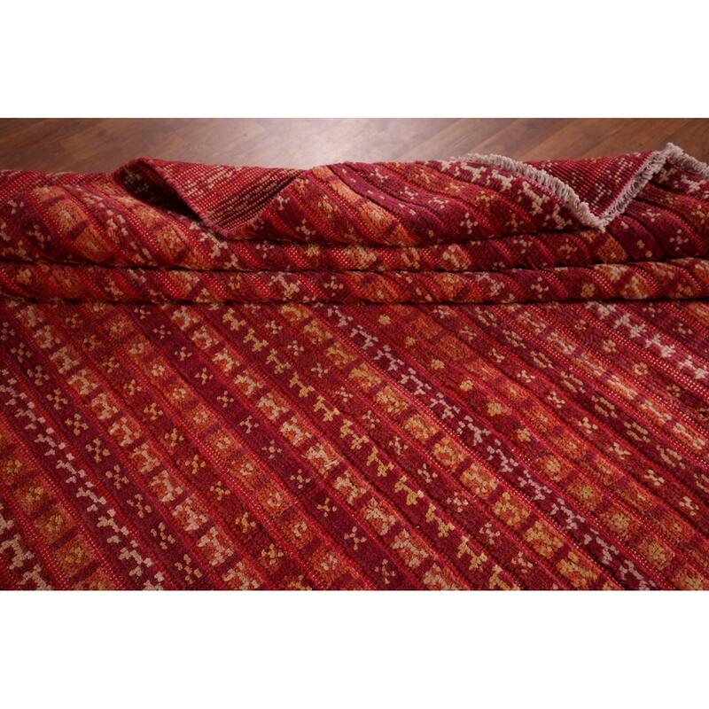 Checkered Moroccan Large Oriental Area Rug Hand-Knotted Wool Carpet - 9'8" x 13'11"