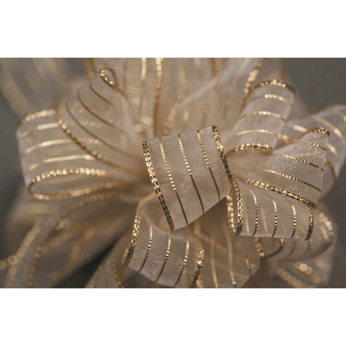 White and Gold Striped Chiffon Ribbon - Multi