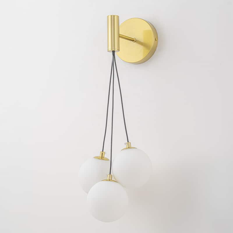 3-Light Modern Gold Metal Wall Sconce Glass Globe Shades