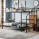 preview thumbnail 2 of 8, Black Twin over Full Size Metal Bunk Bed with Wire Shelving and Lateral Storage Ladder and Wardrobe