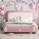 preview thumbnail 2 of 1, Full Size Upholstered Rabbit-Shape Princess Bed with Headboard and Footboard, White+Pink