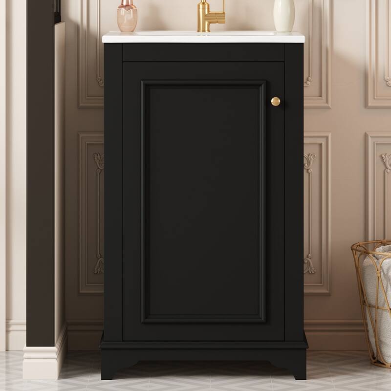 20" Bathroom Vanity with Ceramic Sink - Soft Closing Door, Adjustable Shelf, Freestanding Modern Single Vanity