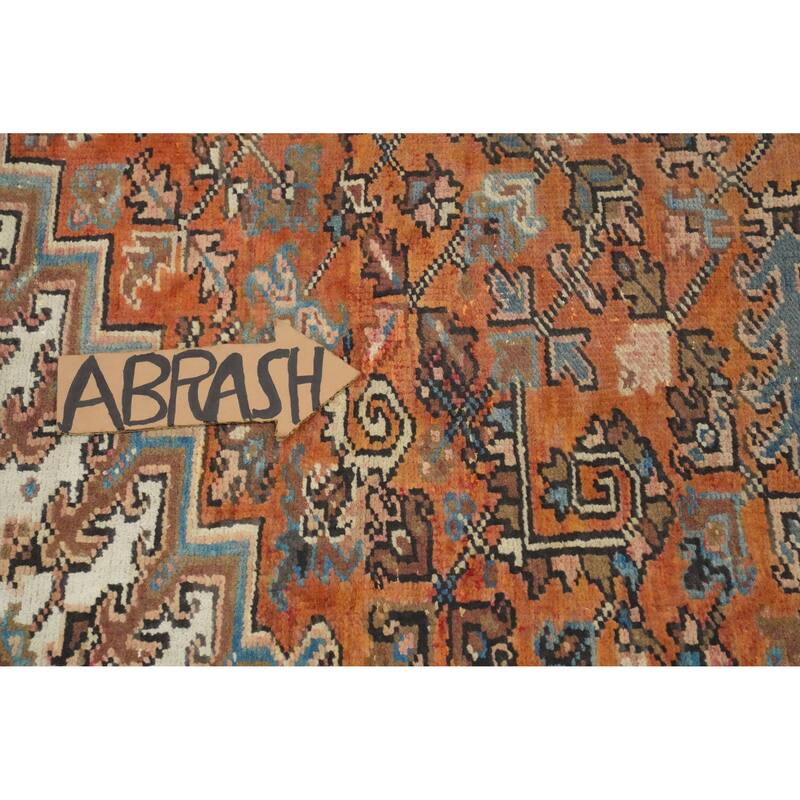 Hand Knotted Oriental 100% Wool Carpet Traditional Medallion Oranges & Rust Heriz Area Rug - 13' 7'' X 9' 4''
