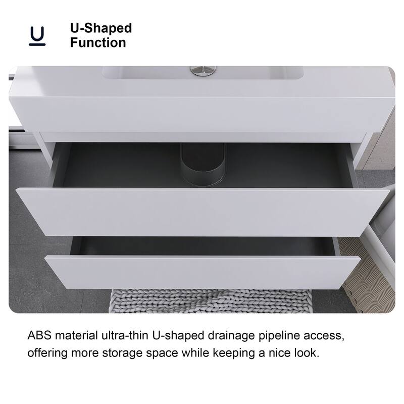 Wood Wall-Mounted Bathroom Vanity Set with White Integrated Resin Sink