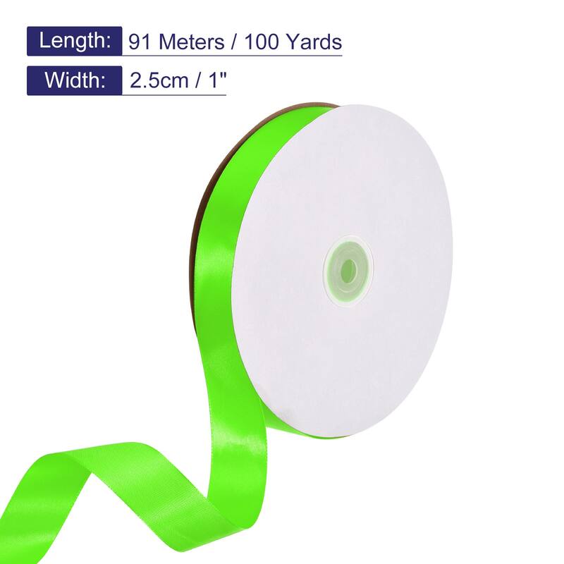Satin Ribbon, 100 Yards Single Face Polyester Satin Ribbon - Fruit Green - 1 Inch