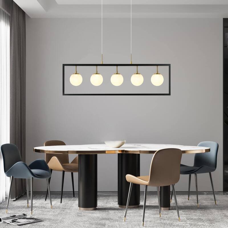 Modern 5-Light Rectangle LED Chandelier Glass Kitchen Island Light for Dining Room - 33.5" L x 4" W x 14" H